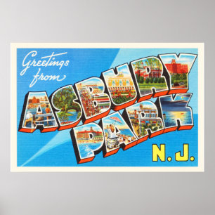 Asbury Park New jersey NJ Vintage resor vykort- Poster