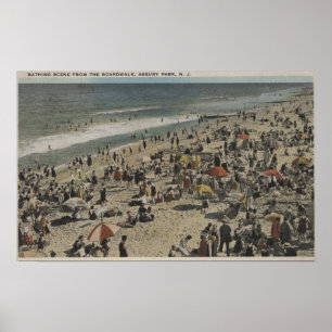 Asbury Park, NJ - Bathing Scene från Boardpromenad Poster