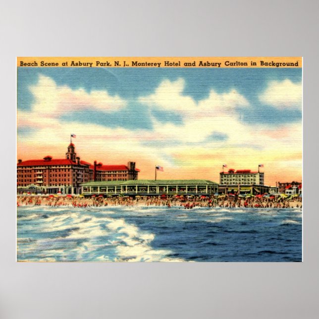 Asbury Park NJ, Beach Scene, Vintage Poster (Framsidan)