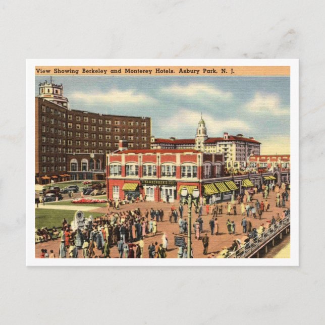 Asbury Park NJ Boardpromenad, Hotels 1951 Retro Vykort (Framsida)