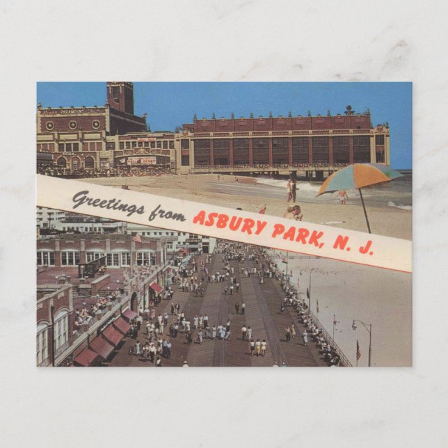 Asbury Park NJ, Hälsning, Jersey Shore, Classic Vykort (Framsida)