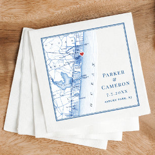 Asbury Park NJ Karta Elegant Navy Blue Bröllop Pappersservett