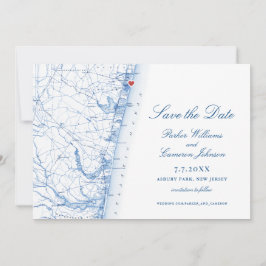 Asbury Park NJ Karta Elegant Navy Blue Photo Spara Datumet