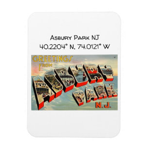 Asbury Park NJ Karta samordnar Vintage Stil Magnet