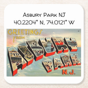 Asbury Park NJ Karta samordnar Vintage Stil Underlägg Papper Kvadrat