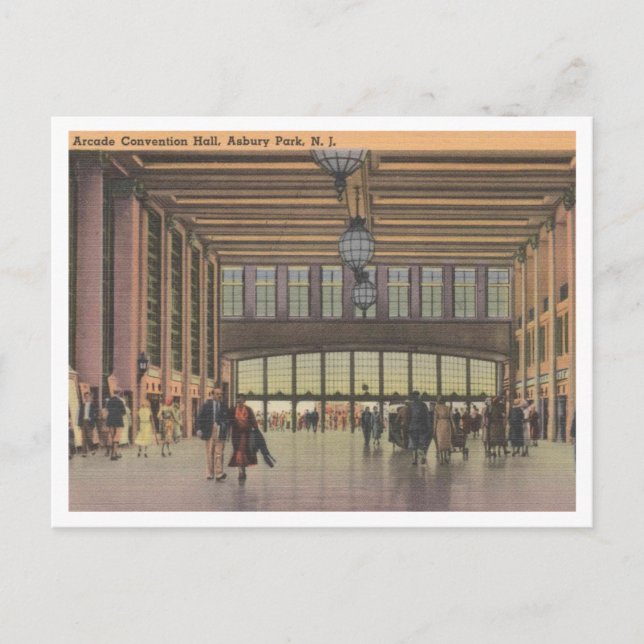 Asbury Park NJ, Konventet Hall Arcade 1940-talet Vykort (Framsida)
