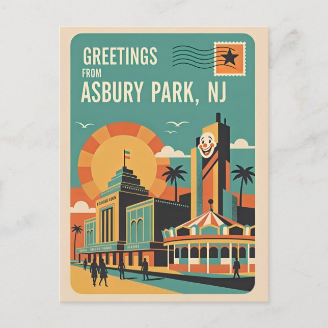 Asbury Park NJ Retro Whimsy Vykort (Framsida)