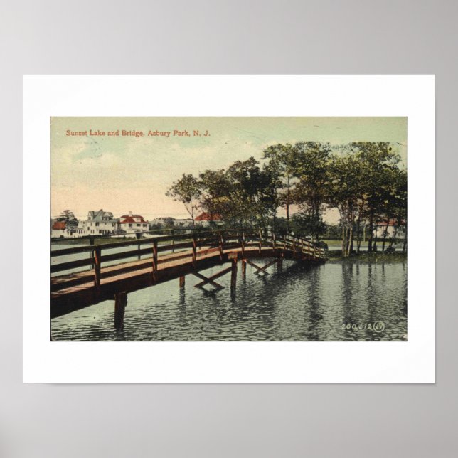 Asbury Park NJ Sunset Sjö Bridge 1914 Inspired Poster (Framsidan)