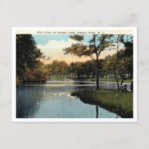 Asbury Park NJ, View of Sunset Sjö 1924 Vintage Vykort