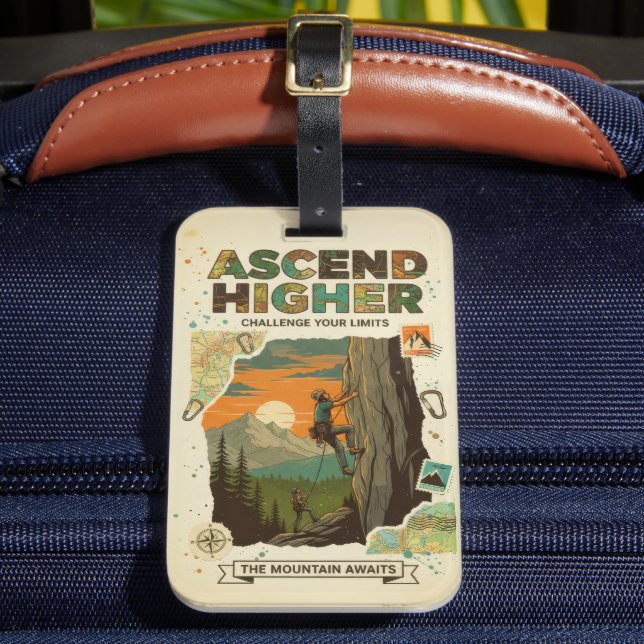 Ascend Higher Mountain Climbing Adventure Art Bagagebricka (Framsida Insitu 2)