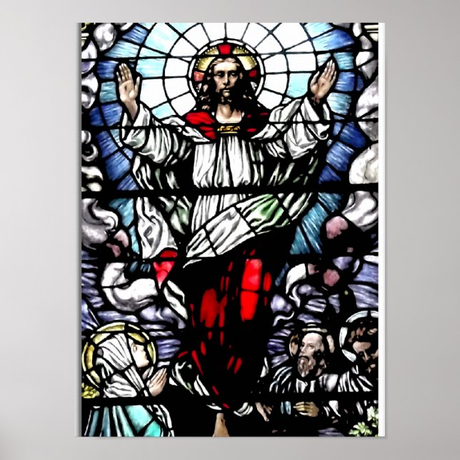 Ascension av Jesus nedfläckad glasfönster Poster (Framsidan)