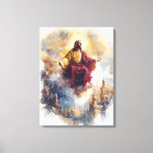 Ascension av Jesus - Vattensfärgad julkonst Canvastryck