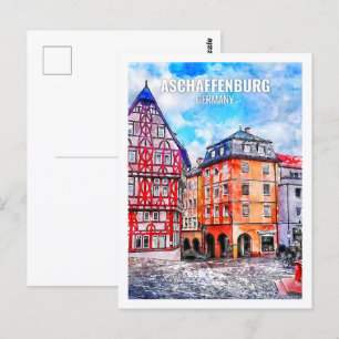 Aschaffenburg Tyskland Travel Watercolor Sketch Vykort