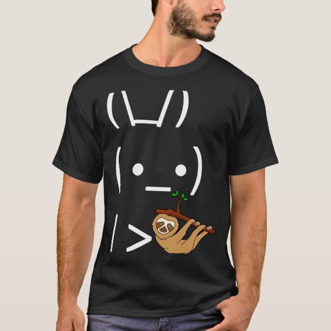 Ascii Bunny Rabbit Holding A Lazy Sloth T Shirt (Framsida)