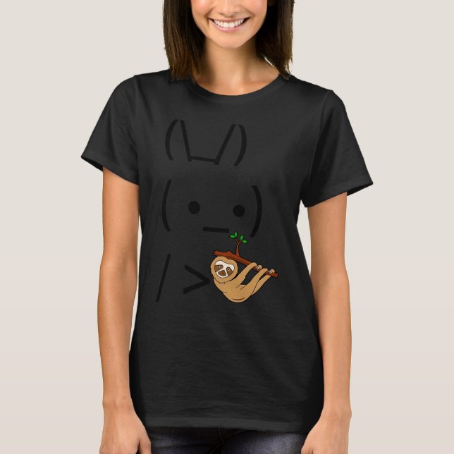 Ascii Bunny Rabbit Holding A Sloth T Shirt (Framsida)