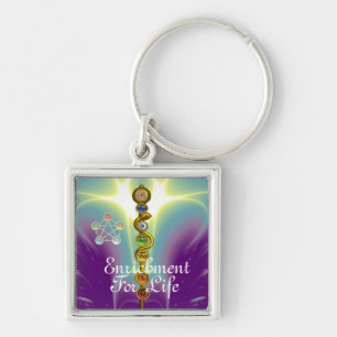 ASCLEPIUS 7 CHAKRAS,YOGA,ANDLIG ENERGI FYRKANTIG SILVERFÄRGAD NYCKELRING