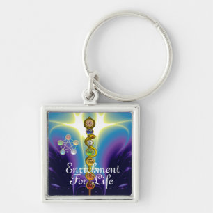ASCLEPIUS 7 CHAKRAS,YOGA,ANDLIG ENERGI FYRKANTIG SILVERFÄRGAD NYCKELRING