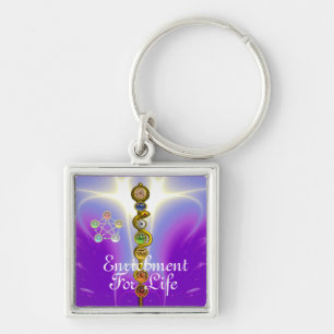 ASCLEPIUS 7 CHAKRAS,YOGA,ANDLIG ENERGI FYRKANTIG SILVERFÄRGAD NYCKELRING