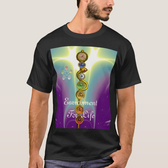 ASCLEPIUS 7 CHAKRAS, YOGA, ANDLIG ENERGY TEE SHIRT (Framsida)