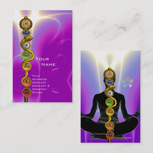 ASCLEPIUS,7 CHAKRAS YOGA LOTUS POSE Rosa Visitkort (Fram/baksida)
