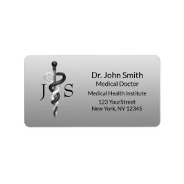 Asclepius Classy Noble Medical Elegant Black White Adressetikett
