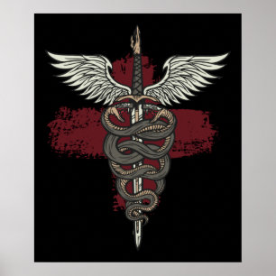 Asclepius Grethmytologi Medicine God Snake Rod Poster