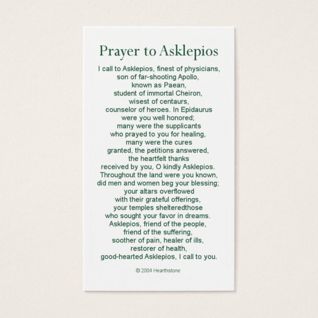 Asclepius Prayer Card Visitkort (Framsidan)