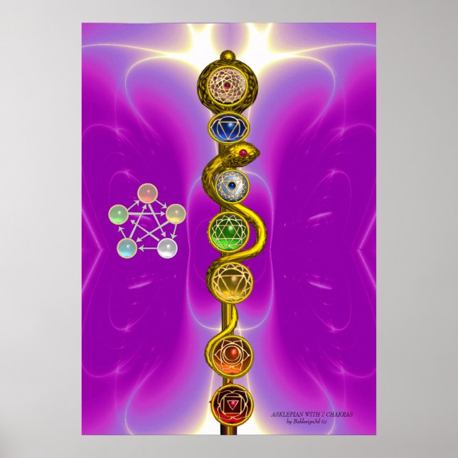 ASCLEPIUS STAV 7 CHAKRA, YOGA, ANDLIG ENERGI POSTER (Framsidan)