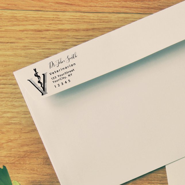 Asclepius Veterinary Modern Script Returadress Självfärgande Stämpel (Skapare uppladdad)