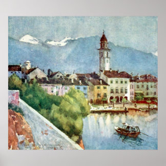Ascona on Sjö Maggiore, Schweiz 1918. Anon. L Poster