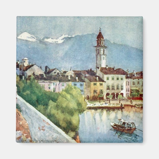 Ascona Schweiz på Sjö Maggiore, 1918 Magnet (Framsidan)