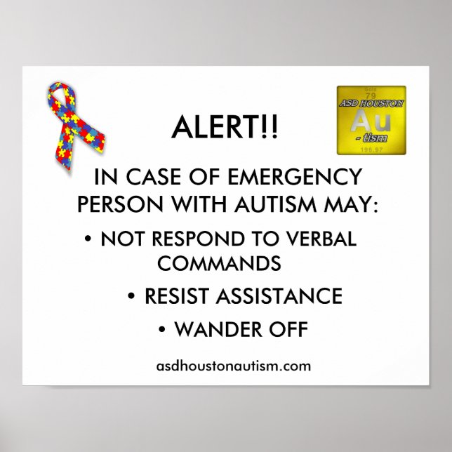 ASD Houston Autism "ALERT" Poster (Framsidan)