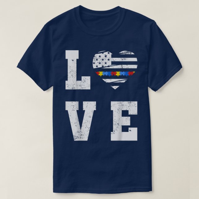 ASD Kärlek Autistic Autism Sptrum Amerikanska Flag T Shirt (Design framsida)