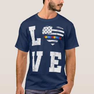 ASD Kärlek Autistic Autism Sptrum Amerikanska Flag T Shirt