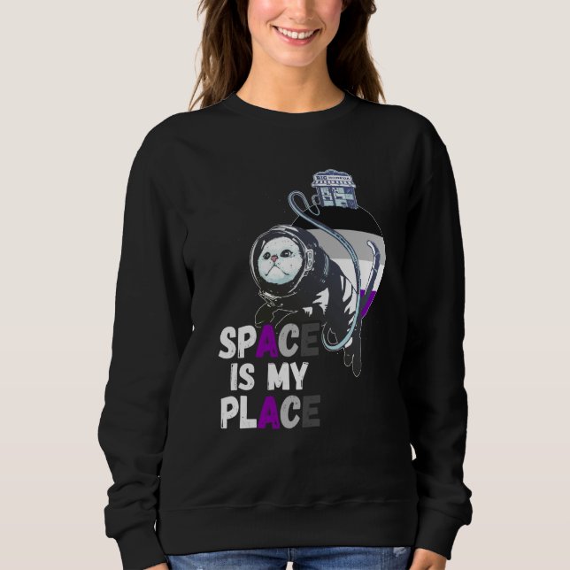 Asexual Astronaut Cat Retro Space Is My Place Ace  T Shirt (Framsida)