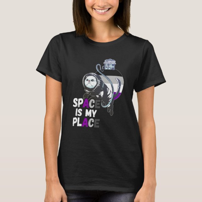 Asexual Astronaut Cat Retro Space Is My Place Ace  T Shirt (Framsida)