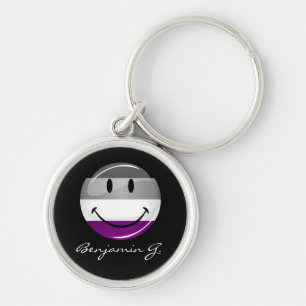 Asexual flagga för lycklig runda rund silverfärgad nyckelring