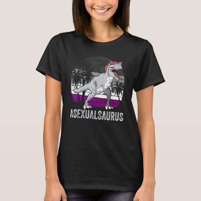 Asexual Pride Ace Flag Dinosaur Trex LGBTQ Demisau T Shirt (Framsida)