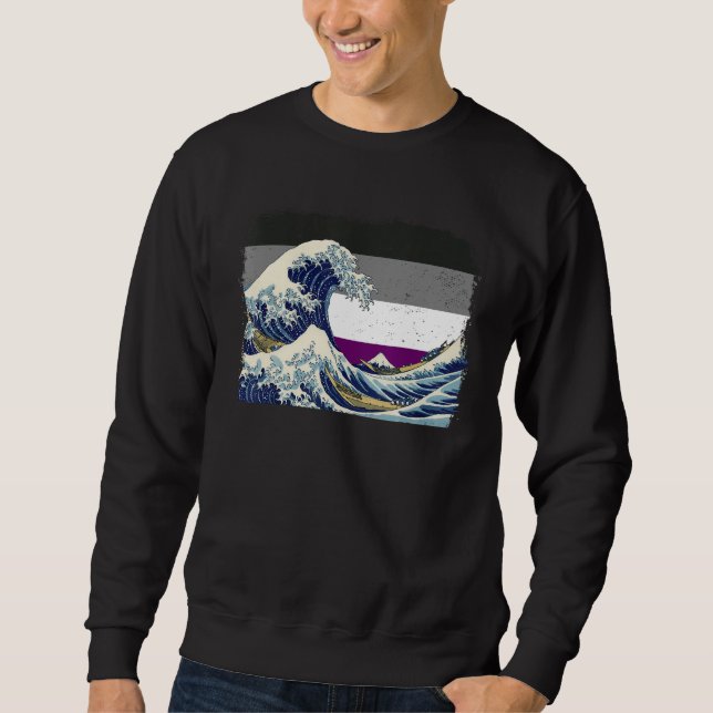 Asexual Pride Ace Flag Great Wave off Kanagawa Sub Lång Ärmad Tröja (Framsida)