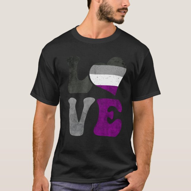 Asexual Pride Ace Flag LOVE Heart LGBTQ T Shirt (Framsida)