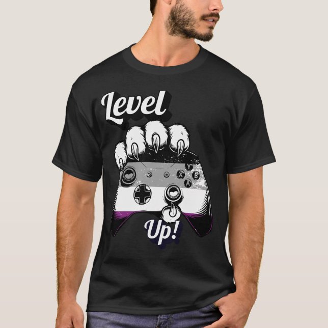 Asexual Pride Level Up Tiger Paw Controller Shirt T (Framsida)