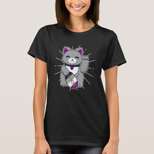 Asexual Pride Lucky Cat LGBTQ+ Asexuality T Shirt (Framsida)