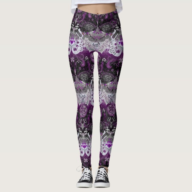 Asexuell Dragon Damask - Ace Pride Flagga Färg Leggings (Framsida)