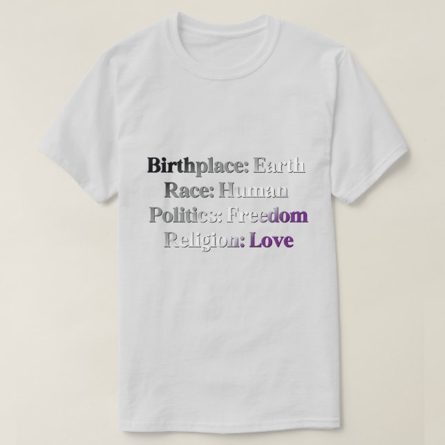 Asexuellt Pride - födelseort: Jorden. Tävling: Män T Shirt (Design framsida)