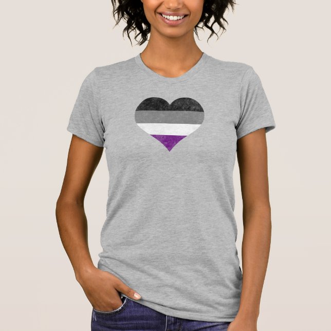 Asexuellt Pride Rainbow Heart [ Ace | Demi | Grått T Shirt (Framsida)