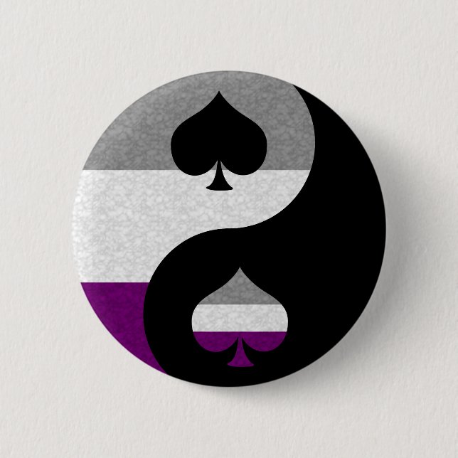 Asexuellt Pride Yin och Yang Symbol i Pride Flagga Knapp (Framsida)