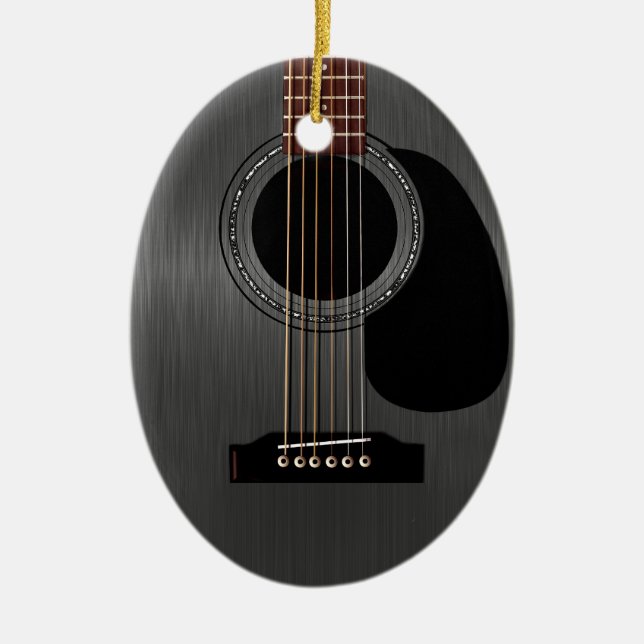 Ash Black Acoustic Guitar Julgransprydnad Keramik (Framsidan)