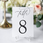 Ash Black   White | Skript för enkel Elegant Bordsnummer<br><div class="desc">Kort med enkelt bordsnummer och chic i klart,  klassiskt vitt med mjuka svarta bokstäver gör en elegant påstående vid bröllop eller händelsen. I designen finns handskrivna calligraphy-skript som skrivs med bordsnumret i klassiska siffror.</div>