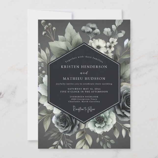 Ash Elegant Botanical Wedding Inbjudningar (Framsida)