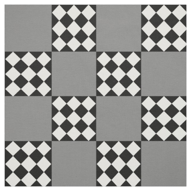 Ash Grått Black White Harlequin Square Shape Tyg (Provkarta)